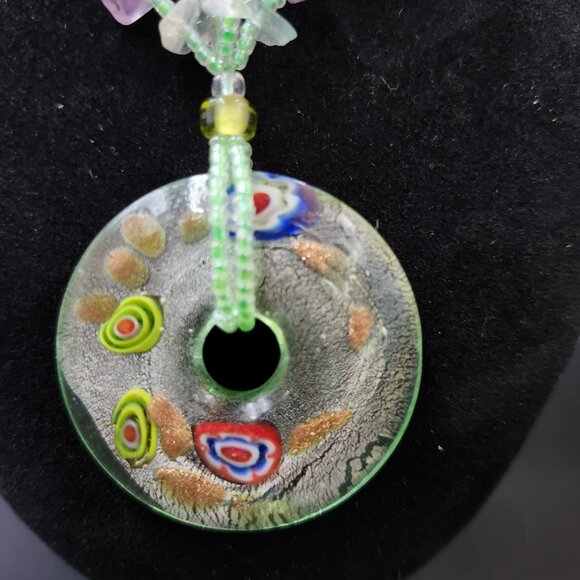 Artglass Murano Millifiori Style Glass Necklace & Pendant Pastel Colours - Picture 2 of 8